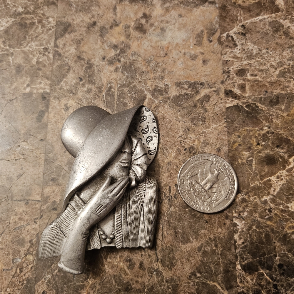 Vintage JJ Pewter Lady Brooch